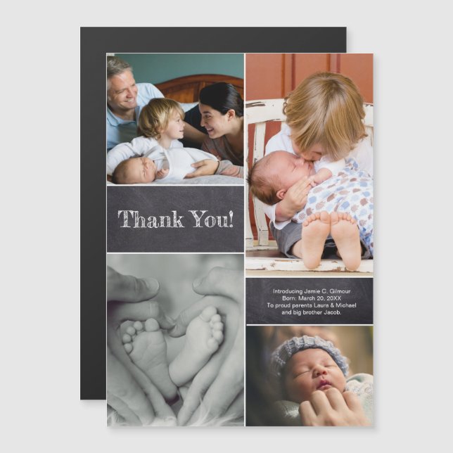 Invitación Magnética Collage de fotos del bebé Gracias Anuncio de nacim (Anverso/Reverso)