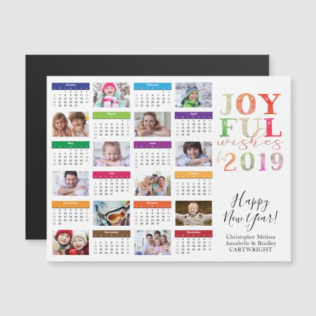 Invitación Magnética collage de fotos del calendario 2019 Feliz Año Nue (Anverso/Reverso)