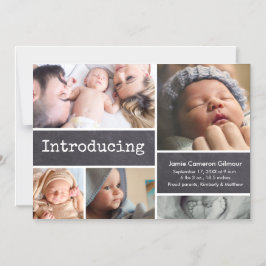 Invitación Magnética Collage de fotos en Chalkboard Presentando al bebé