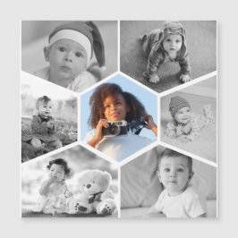 Invitación Magnética Collage de fotos en hexágono en blanco y negro