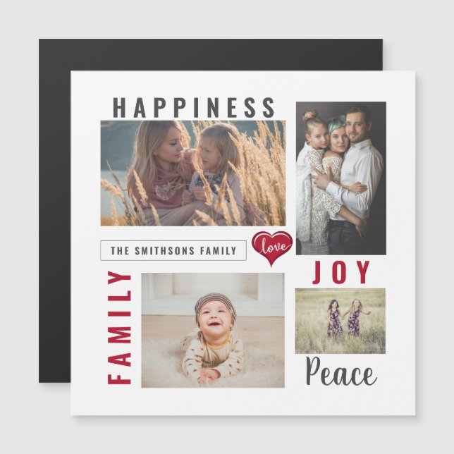 Invitación Magnética Collage de fotos personalizado y familia de la paz (Anverso/Reverso)
