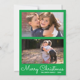 Invitación Magnética Collage festivo de dos fotos en verde brillante