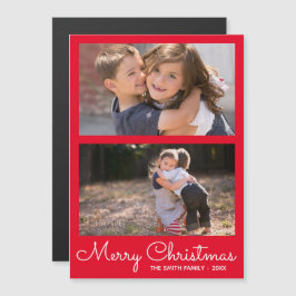 Invitación Magnética Collage festivo rojo brillante 2 fotográfico