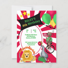 Invitación Magnética Color primario gráfico Cuto Circo Animal