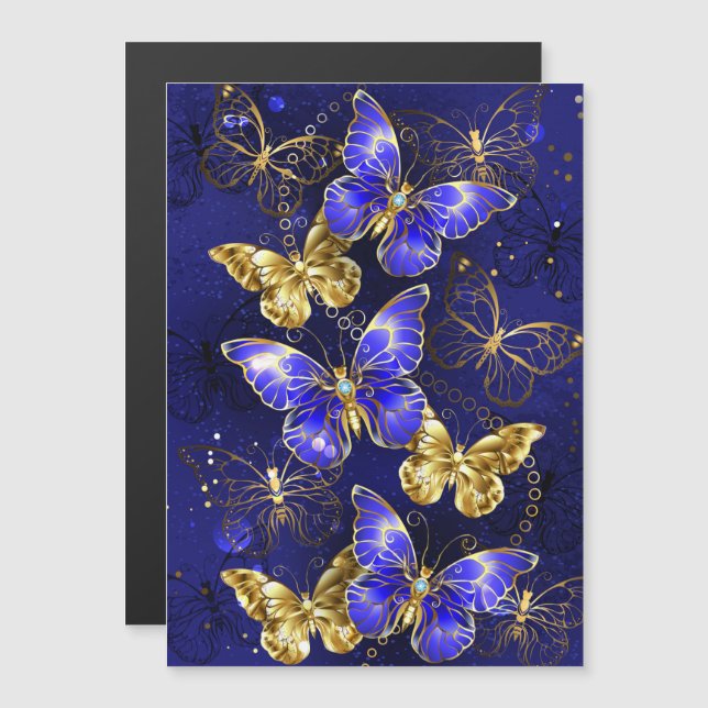 Invitación Magnética Composición con mariposas de zafiro (Anverso/Reverso)