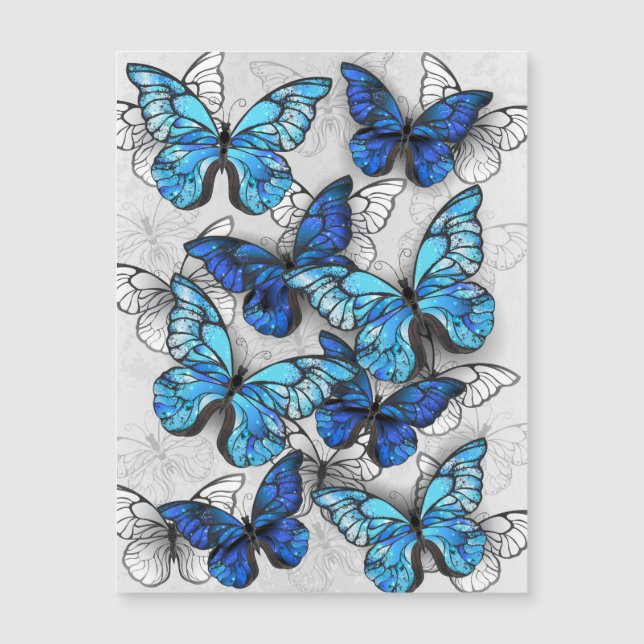 Invitación Magnética Composición de las mariposas blancas y azules (Anverso)