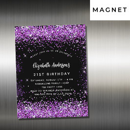 Invitación Magnética Confeti morado negro de cumpleaños