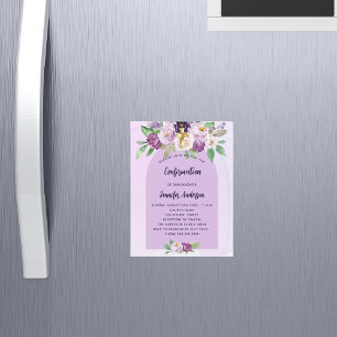 Invitación Magnética Confirmación de flores violetas violetas cruzan el