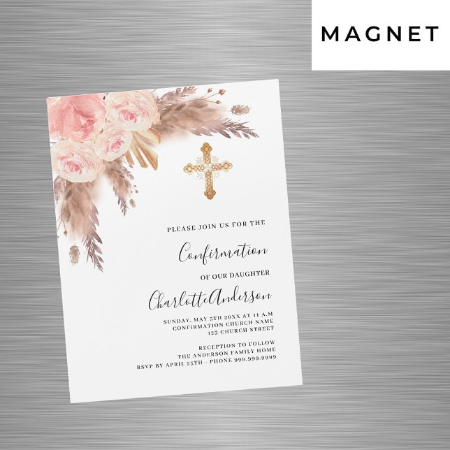 Invitación Magnética Confirmación de lujo rosa rosa rosa de pasto pampa (Subido por el creador)