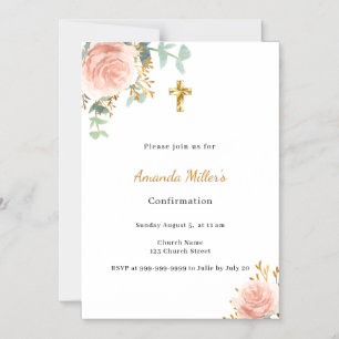Invitación Magnética Confirmación eucalipto rubor rosa floral niña