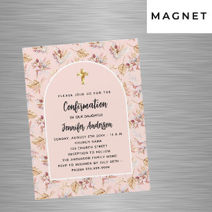 Invitación Magnética Confirmación pampas flor de pasto rosa lujo oro