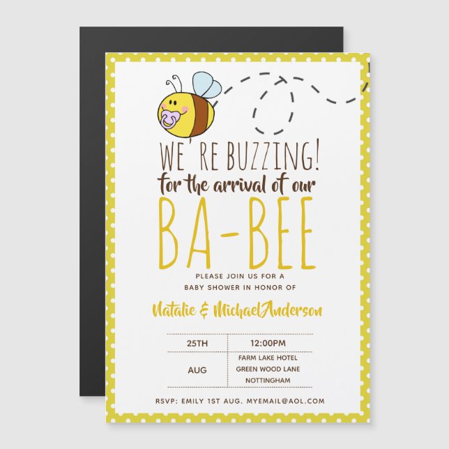 Invitación Magnética CONGELACIÓN por LLEGAR A BA BEE Baby Shower Amaril (Anverso/Reverso)