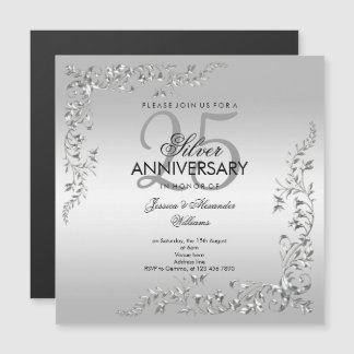 Invitación Magnética Conmemoración elegante de plata 25 aniversario de 