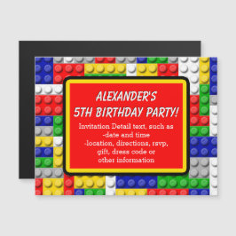 Invitación Magnética Construir Blocks Primarios de color Cumpleaños/Fie