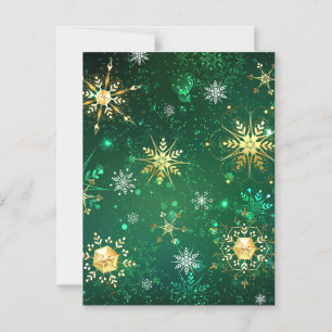 Invitación Magnética Copo de nieve dorado de Navidad sobre fondo verde