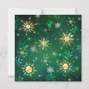 Invitación Magnética Copo de nieve dorado de Navidad sobre fondo verde