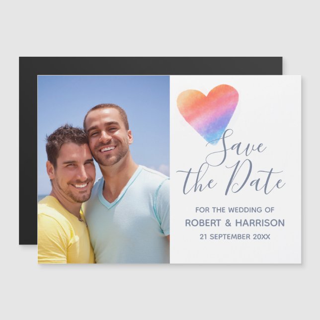 Invitación Magnética Corazón arcoiris lleno de alegría Boda (Anverso/Reverso)