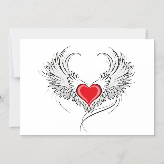 Invitación Magnética Corazón de Ángel Rojo con alas (Anverso)