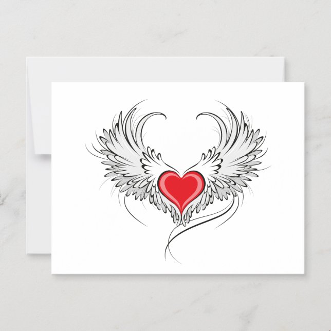 Invitación Magnética Corazón de Ángel Rojo con alas (Anverso)