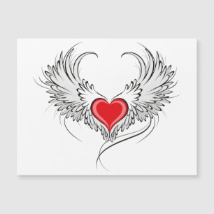 Invitación Magnética Corazón de Ángel Rojo con alas