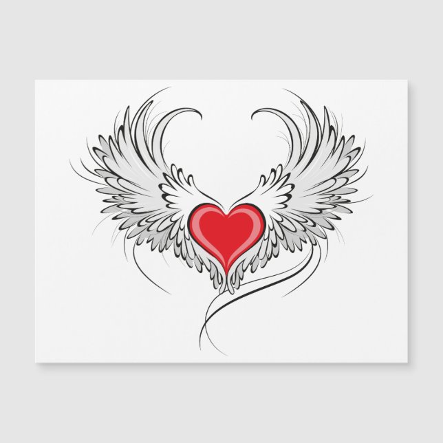 Invitación Magnética Corazón de Ángel Rojo con alas (Anverso)