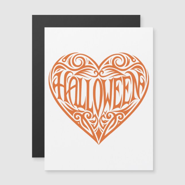 Invitación Magnética Corazón de Halloween, Corazón Naranja, Fiesta (Anverso/Reverso)