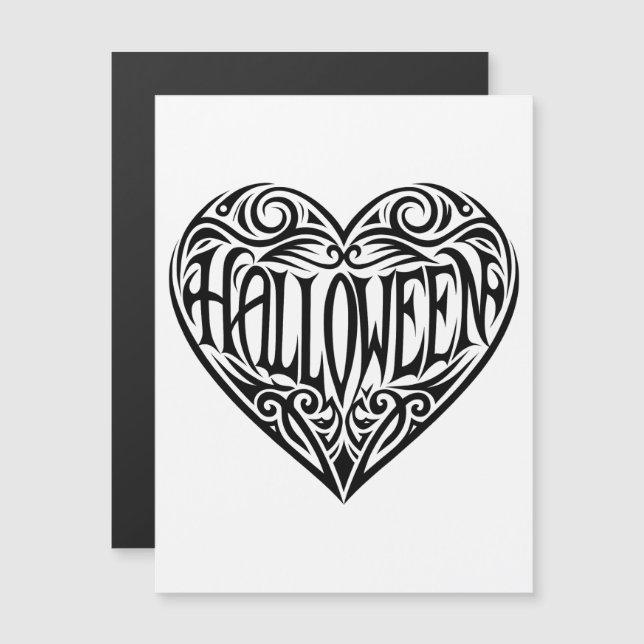 Invitación Magnética Corazón de Halloween, Corazón Negro, Festividad (Anverso/Reverso)