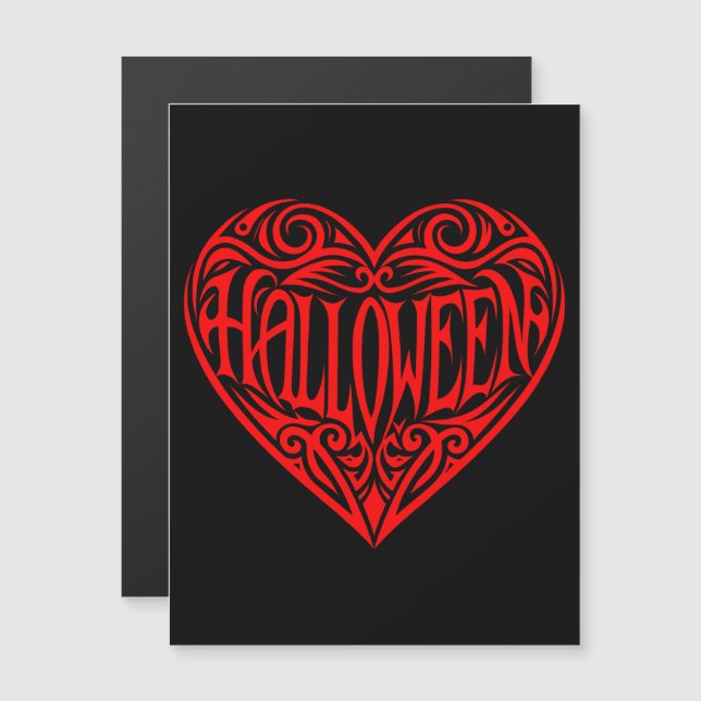 Invitación Magnética Corazón de Halloween, Corazón Rojo, Fiesta (Anverso/Reverso)
