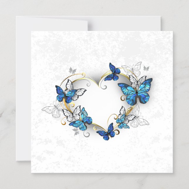 Invitación Magnética Corazón de joyas con mariposas Morfo (Anverso)