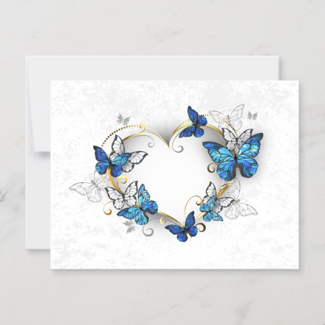 Invitación Magnética Corazón de joyas con mariposas Morfo (Anverso)