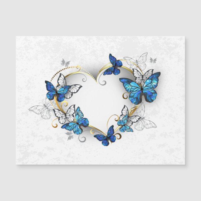 Invitación Magnética Corazón de joyas con mariposas Morfo (Anverso)