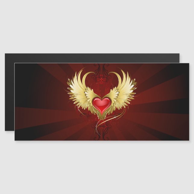 Invitación Magnética Corazón Rojo con Alas Doradas (Anverso/Reverso)
