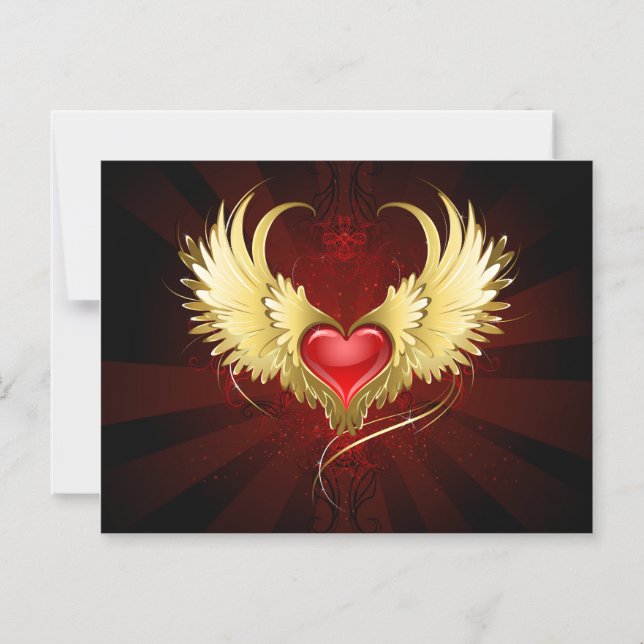 Invitación Magnética Corazón Rojo con Alas Doradas (Anverso)