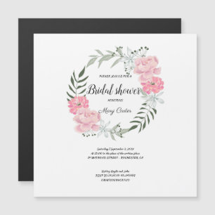 Invitación Magnética Corona de flores delicadas, peonías rosadas