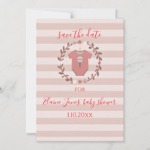 Invitación Magnética Corona de Rayas Rosadas Baby Shower Save the Date