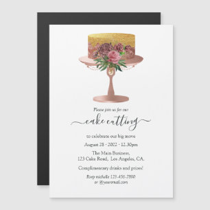 Invitación Magnética Corte de pastel floral dorado y rosa trendy
