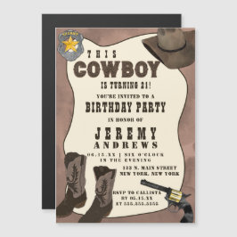 Invitación Magnética Country Brown Cowboy Watercolor Birday