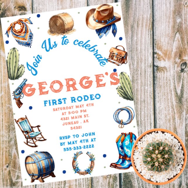 Invitación Magnética Cowboy Blue Western Wild West Birthday (Subido por el creador)