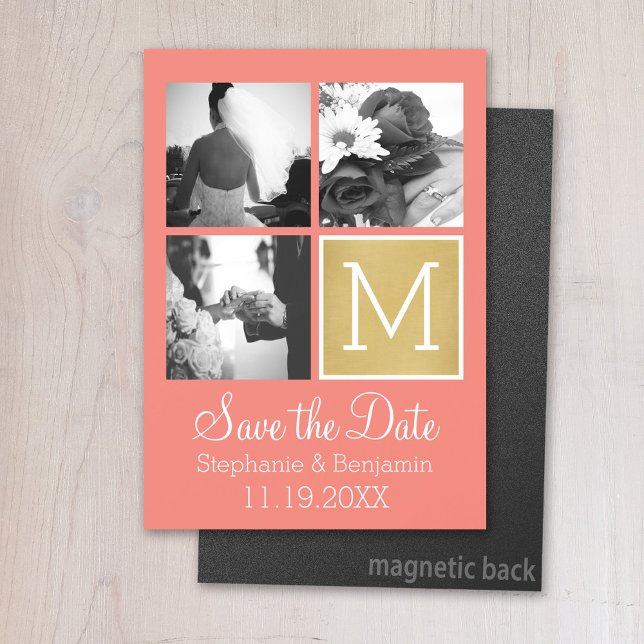 Invitación Magnética Crea tu propio collage de fotos de boda con monogr (Magnetic Invitation - Save the Date)