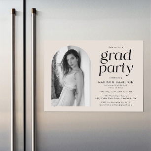Invitación Magnética Crema moderna fiesta de graduación de fotografía M