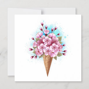Invitación Magnética Crema rosa de hielo Sakura Waffle Cone