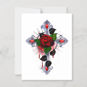 Invitación Magnética Cruz de Plata con una Rosa Roja
