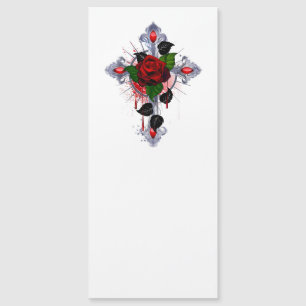 Invitación Magnética Cruz de Plata con una Rosa Roja