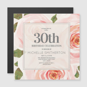 Invitación Magnética Cumpleaños 30 Blush Pink Watercolor Floral