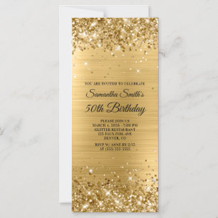Invitación Magnética Cumpleaños 50 Brillante con Lámina de Oro Cepillad