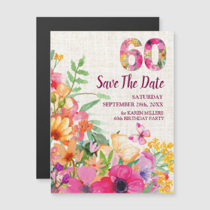 Invitación Magnética Cumpleaños 60 Años Lino Floral Cumpleaños 60 Guard