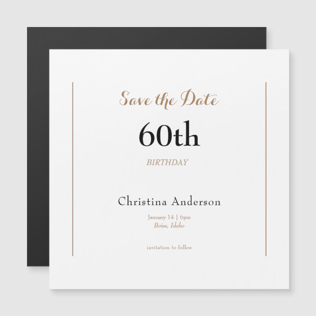 Invitación Magnética Cumpleaños 60 Save the Date (Anverso/Reverso)