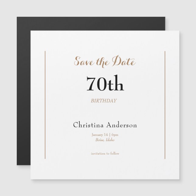 Invitación Magnética Cumpleaños 70 Guardar la Fecha (Anverso/Reverso)