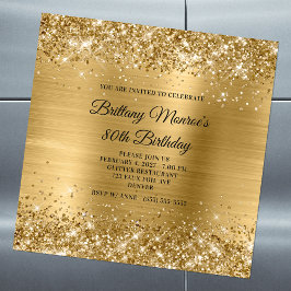 Invitación Magnética Cumpleaños 80 Brillante con Hojuela de Oro