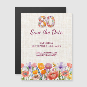 Invitación Magnética Cumpleaños 80 Elegante Flor Silvestre - Salva la F